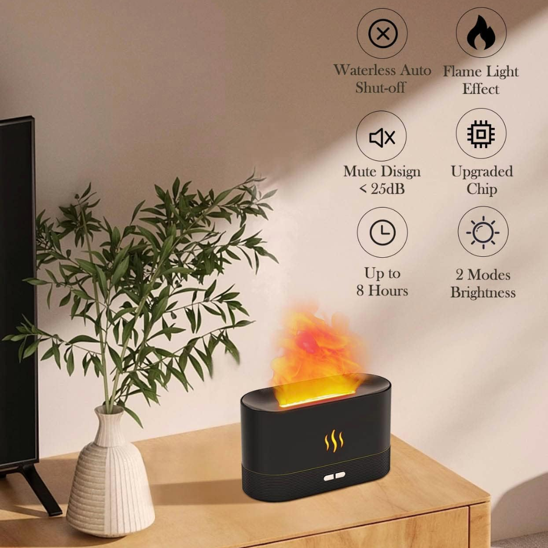 Humidificador de aire con efecto llama LED